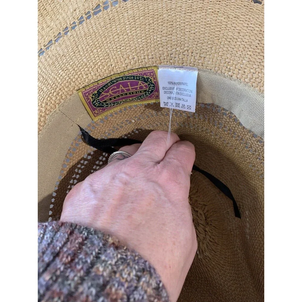 Scala Womens Floppy Hat with Braided band Natural One Size Wide Brim